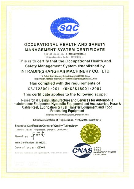 China Intradin（Shanghai）Machinery Co Ltd Certificaciones