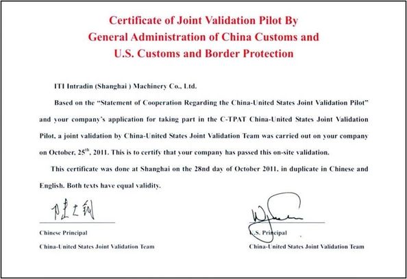 CHINA Intradin（Shanghai）Machinery Co Ltd certificaciones
